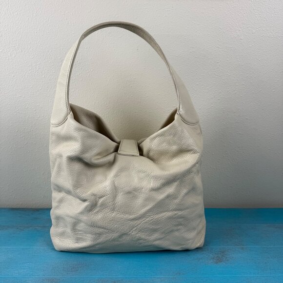 Dooney & Bourke Pebble Leather Grain Logo Lock Shoulder Bag in Bone - Picture 9 of 9